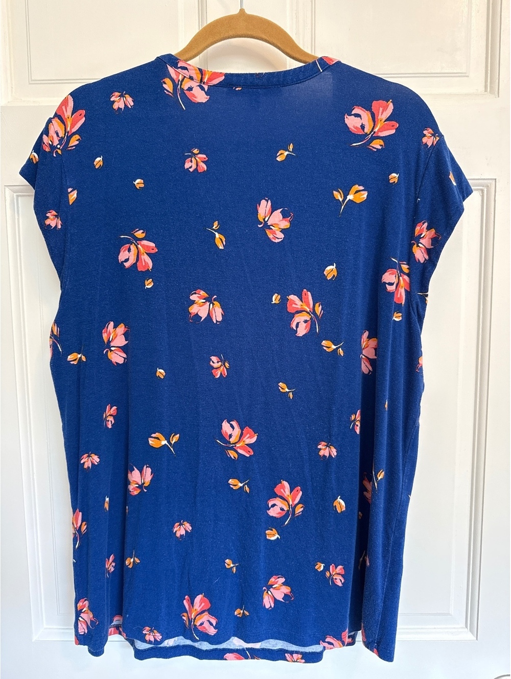 Daniel Rainn Blue Floral Button V-Neck Short Sleeve Top XL - Picture 2 of 4